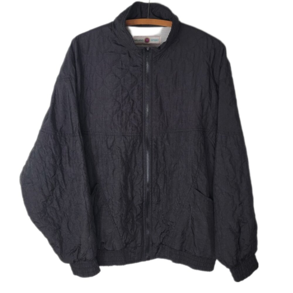Vtg Milano Sport jacket quilted zip up dolman sleeves elastic waist cuffs size L